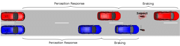 Perception response, 1 blue car, 1 red car